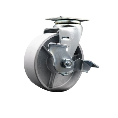 Service Caster 5'' Semi Steel Cast Iron Swivel Caster with Bronze Bearing and Brake SCC-20S520-SSBZ-TLB